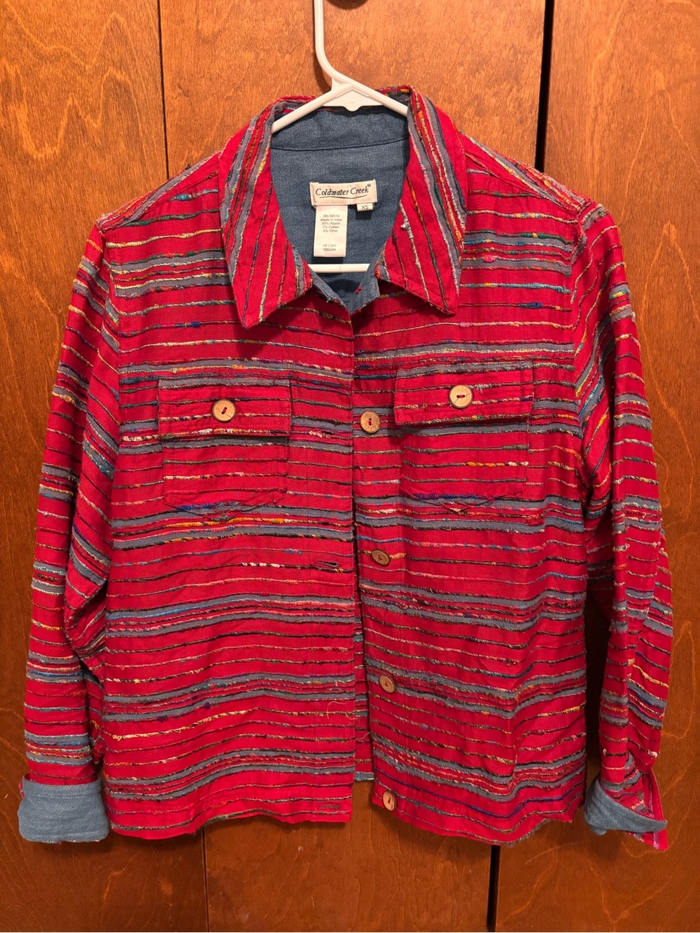 Coldwater Creek Red Striped Button-Up Jacket size XS NWOT